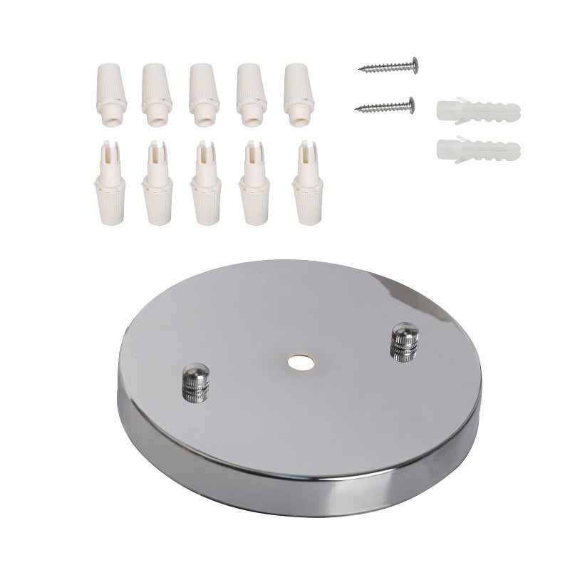Carkio Ceiling Canopy Light Kit,6Inch Chrome Ceiling Plate Chassis Base Pendant Light Accessories+5PCS White Strain Reliefs Connectors Cord Grips Compatible with Pendant Light Ceiling Lighting - Image 1